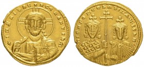 THE BYZANTINE EMPIRE
NICEPHORUS II PHOCAS, 963-969, WITH BASIL II
Histamenon nomisma (solidus) 963-969. Obv. + IhS XΓS RЄX RЄGNANTIhM Bust of Christ...