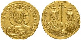 THE BYZANTINE EMPIRE
NICEPHORUS II PHOCAS, 963-969, WITH BASIL II
Histamenon nomisma (solidus) 963-969. Obv. +IhS XPS RЄX RЄÇNANTIIM Nimbate bust of...