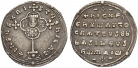 THE BYZANTINE EMPIRE
NICEPHORUS II PHOCAS, 963-969
SOLE REIGN
Miliaresion 963-969. Obv. + IhSVS XRI-STVS nICA *, Cross with medallion bust of Nicep...