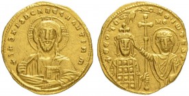 THE BYZANTINE EMPIRE
JOHN I TZIMISCES, 969-976
Mint of Constantinopolis
Histamenon nomisma (solidus) 969–976.Obv. +IhS XIS RЄX RЄGNANTIhM Facing bu...