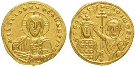 THE BYZANTINE EMPIRE
JOHN I TZIMISCES, 969-976
Mint of Constantinopolis
Tetarteron 969–976. Obv. +IhSXISReX ReGNANTIhM Facing bust of Christ, nimbu...