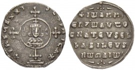 THE BYZANTINE EMPIRE
JOHN I TZIMISCES, 969-976
Mint of Constantinopolis
AR-Miliaresion 969-976. Obv.: +Ih SчS XRIStчS nICA in medallion: I / ω – A ...