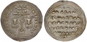 THE BYZANTINE EMPIRE
BASIL II BULGAROKTONOS, 976-1025, WITH CONSTANTINUS VIII
Mint of Constantinopolis
Miliaresion 989-1025. Obv. Єn TOV TωnICAT' b...