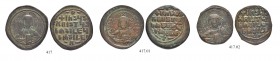THE BYZANTINE EMPIRE
BASIL II BULGAROKTONOS, 976-1025, WITH CONSTANTINUS VIII
Lot
Lot of 3 Folles. (Sear 1813). Fine-very fine.