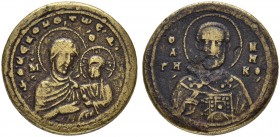 THE BYZANTINE EMPIRE
CONSTANTINUS VIII, 1025-1028
Mint of Constantinopolis
Ae-Religious jeton 1025-1075. Obv. Halflength figure of the Hodegrita (V...