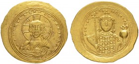 THE BYZANTINE EMPIRE
CONSTANTINUS IX MONOMACHUS, 1042-1055
Mint of Constantinopolis
Histamenon 1042-1055.Obv. +IhS XIS REX REGNANTIhM Bust of Chris...