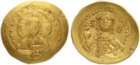 THE BYZANTINE EMPIRE
CONSTANTINUS IX MONOMACHUS, 1042-1055
Mint of Constantinopolis
Histamenon 1054/1055. Obv. +IHS XIS RЄX RЄGNANTINM, facing bust...