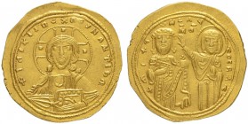 THE BYZANTINE EMPIRE
MICHAEL VI STRATIOTICUS, 1056-1057
Mint of Constantinopolis
Histamenon 1056-1057. Obv. + IhS XIS ReX ReGNANTIhm Facing bust of...
