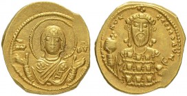 THE BYZANTINE EMPIRE
CONSTANTINUS X, 1059-1067
Mint of Constantinopolis
Tetarteron 1059-1067. Obv. Facing bust of the Virgin, nimbate and orans, we...