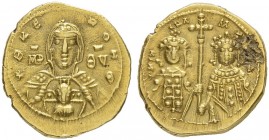 THE BYZANTINE EMPIRE
MICHAEL VII DUCAS, 1071-1078, WITH MARIA
Tetarteron 1071-1078. Obv. +ΘKE – POHΘ Facing bust of the Virgin, veiled and holding m...