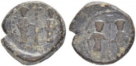 THE BYZANTINE EMPIRE
ALEXIUS I COMNENUS, 1081-1118, Pre-Reform Coinage
With John II and Irene Dukaina
Lead-Tetarteron 1092. Obv. John II and St. De...
