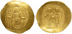 THE BYZANTINE EMPIRE
ANDRONICUS I COMNENUS, 1183-1185
Mint of Constantinopolis
Hyperpyron 1183-1185. Obv. The Virgin, nimbate, enthroned facing, we...
