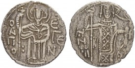 EMPIRE OF TREBIZOND
MANUEL I COMNENUS, 1238-1263
Mint of Trebizond
Silver-Aspros. Obv. St. Eugenius standing facing, holding long cross. Rev. Manue...