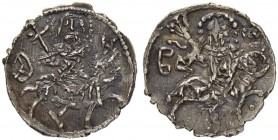 EMPIRE OF TREBIZOND
BASILIUS, 1332-1340
Mint of Trebizond
Silver-Asper. Obv. St. Eugenius on horse to r. Rev. Emperor with sceptre on horse to r. S...