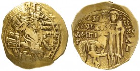 THE RESTORED BYZANTINE EMPIRE
ANDRONICUS II PALEOLOGUS, 1282-1328
Mint of Constantinopolis
Hyperpyron 1282-1294 Obv: Half-length figure of the Virg...