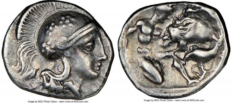 CALABRIA. Tarentum. Ca. 380-280 BC. AR diobol (12mm, 6h). NGC VF, scuff. Head of...