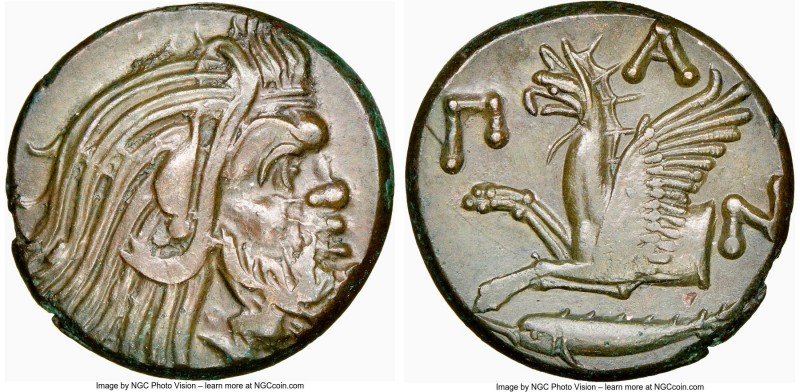 CIMMERIAN BOSPORUS. Panticapaeum. 4th century BC. AE (20mm, 11h). NGC AU. Head o...