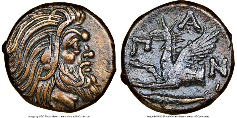 CIMMERIAN BOSPORUS. Panticapaeum. 4th century BC. AE (21mm, 6h). NGC XF. Head of...