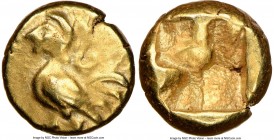 IONIA. Uncertain mint. Ca. 600-550 BC. EL 1/12 stater or hemihecte (8mm, 1.32 gm). NGC Choice VF 4/5 - 3/5. Siren standing left, with bird body and hu...