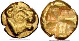 IONIA. Uncertain mint. Ca. 600-550 BC. EL 1/24 stater or myshemihecte (7mm, 0.65 gm). NGC Choice XF 5/5 - 4/5. Phocaic standard. Head of roaring lion ...