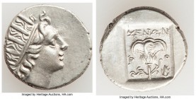 CARIAN ISLANDS. Rhodes. Ca. 88-84 BC. AR drachm (15mm, 2.66 gm, 12h). AU. Plinthophoric standard, Zenon, magistrate. Radiate head of Helios right / ZH...