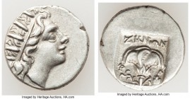 CARIAN ISLANDS. Rhodes. Ca. 88-84 BC. AR drachm (14mm, 2.27 gm, 12h). AU. Plinthophoric standard, Zenon, magistrate. Radiate head of Helios right / ZH...