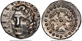 CARIAN ISLANDS. Rhodes. Ca. 84-30 BC. AR drachm (18mm, 4.09 gm, 7h). NGC Choice AU 5/5 - 4/5. Radiate head of Helios facing, turned slightly left, hai...