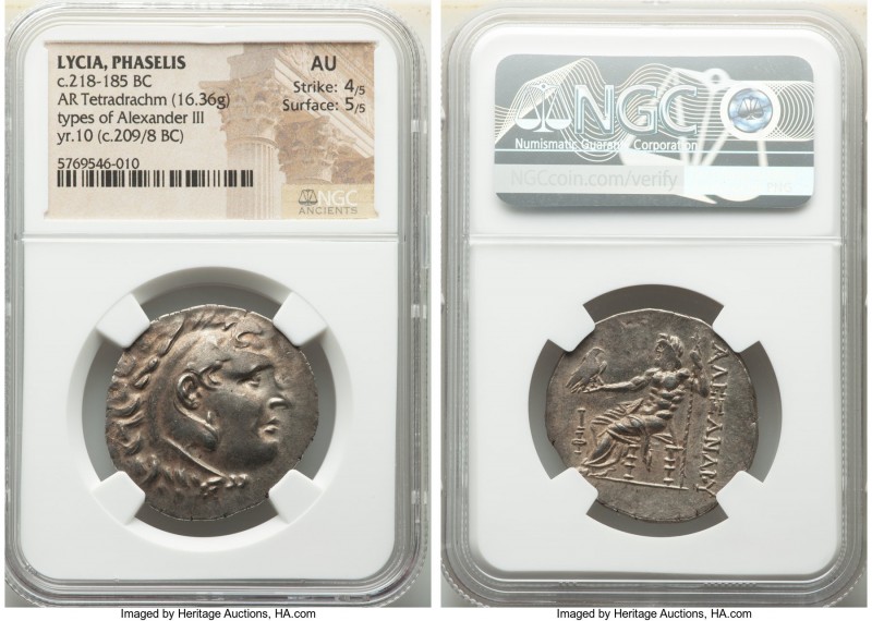 LYCIA. Phaselis. Ca. 218-185 BC. AR tetradrachm (30mm, 16.36 gm, 1h). NGC AU 4/5...