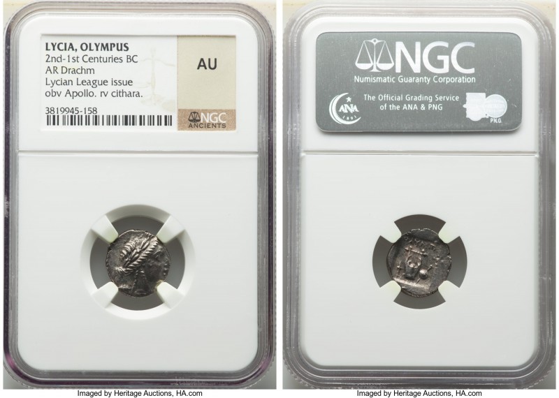 LYCIAN LEAGUE. Olympus. Ca. 88-84 BC. AR drachm (15mm, 1h). NGC AU. Series 2. La...