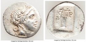 LYCIAN LEAGUE. Cragus. Ca. 48-20 BC. AR hemidrachm (15mm, 1.77 gm, 12h). XF. Series 3. Laureate head of Apollo right; Λ-Y below / K-P, cithara (lyre);...