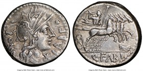 Q. Fabius Labeo (ca. 124 BC). AR denarius (19mm, 5h). NGC Choice XF. Rome. LABEO-ROMA, head of Roma right in winged helmet decorated with griffin cres...