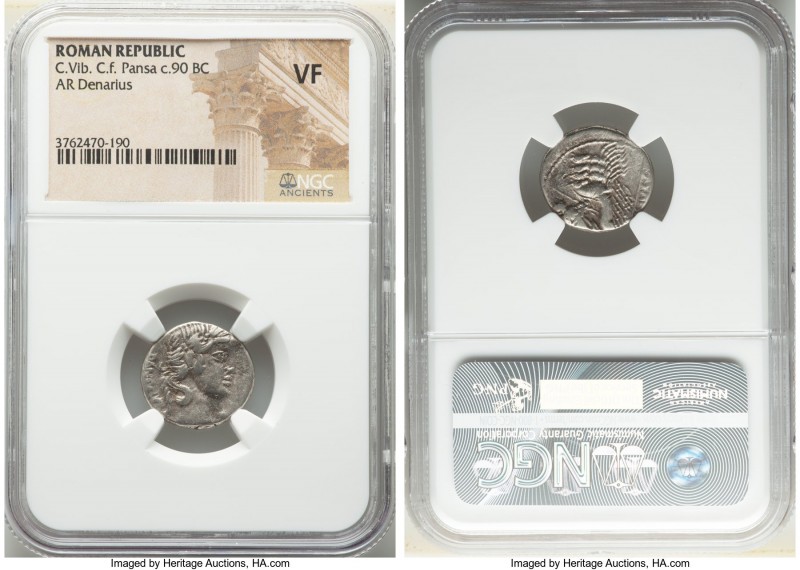 C. Vibius C. f. Pansa (ca. 90 BC). AR denarius (17mm, 3h).NGC VF. Rome. PANSA, l...