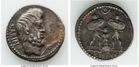 L. Titurius L.f. Sabinus (ca. 89 BC). AR denarius (19mm, 3.99 gm, 3h). VF. Rome. SABIN, bearded head of king Tatius right, palm branch before / L•TITV...