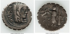 A. Postumius A.f. Sp.n. Albinus (ca. 81 BC). AR denarius serratus (20mm, 3.78 gm, 5h). Fine, scrapes. Rome. HISPAN, veiled bust of Hispania right with...