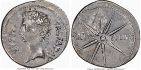 Augustus (27 BC-AD 14). AR denarius (21mm, 3.56 gm, 6h). NGC Choice XF 5/5 - 2/5. Spain, Colonia Caesaraugusta (?), ca. 19-18 BC. CAESAR-AVGVSTVS, hea...