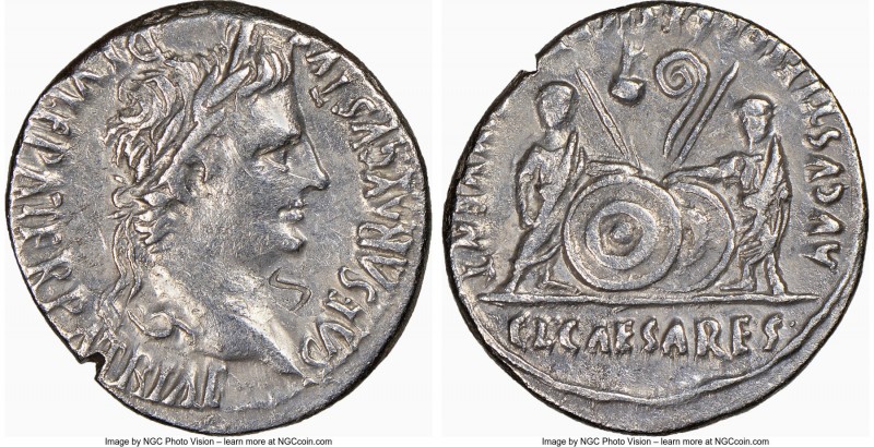 Augustus (27 BC-AD 14). AR denarius (19mm, 6h). NGC Choice VF, bankers mark, edg...