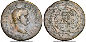 Galba (AD 68-69). AE sestertius (33mm, 25.86 gm, 6h). NGC VF 5/5 - 2/5. Rome, AD 68. •SER•GALBA•IMP•CAES•AVG•TR•P, laureate head of Galba right EX S C...