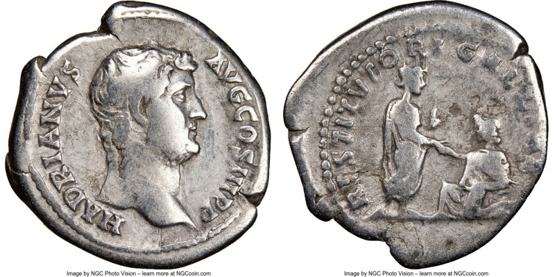 Hadrian (AD 117-138). AR denarius (19mm, 6h). NGC Fine. Rome, AD 134-138. HADRIA...