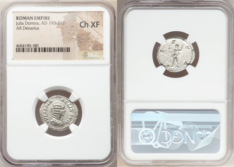 Julia Domna (AD 193-217). AR denarius (20mm, 6h). NGC Choice XF. Rome, AD 211-21...