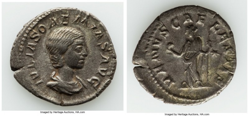 Julia Soaemias (AD 218-222). AR denarius (20mm, 2.66 gm, 7h). VF. Rome. IVLIA SO...