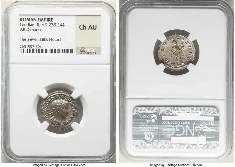 Gordian III (AD 238-244). AR denarius (20mm, 5h). NGC Choice AU. Rome, 4th issue...