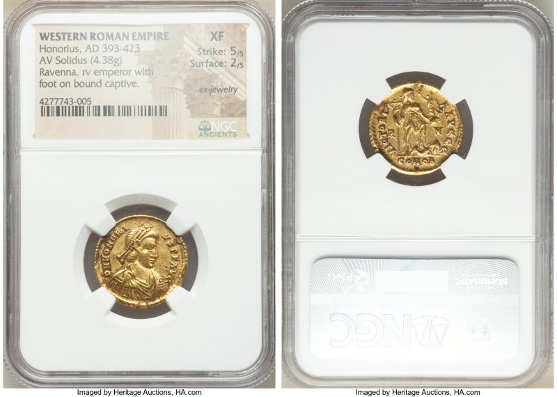 Honorius, Western Roman Empire (AD 393-423). AV solidus (20mm, 4.38 gm, 6h). NGC...