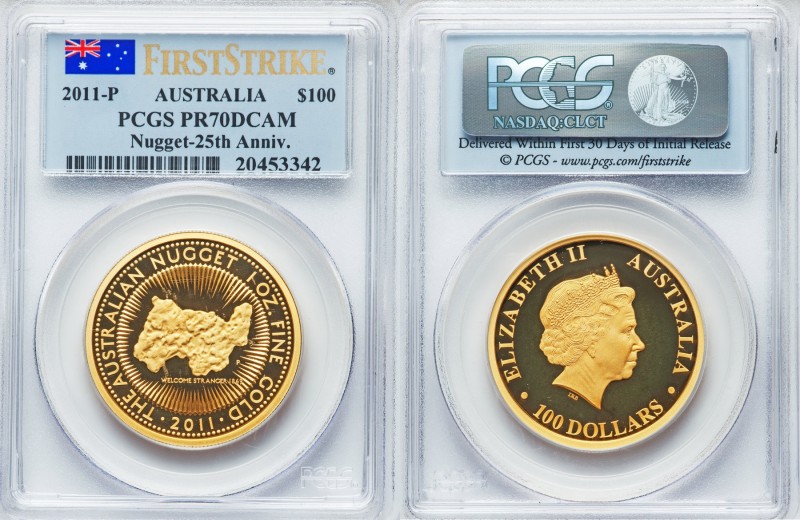 Elizabeth II gold Proof 100 Dollars 2011-P PR70 Deep Cameo PCGS, Perth mint, KM1...