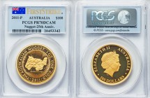 Elizabeth II gold Proof 100 Dollars 2011-P PR70 Deep Cameo PCGS, Perth mint, KM1596. Gold coin program - 25th anniversary of Nugget coinage. First Str...