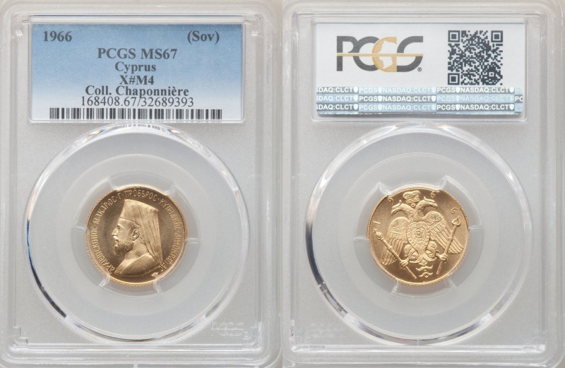 Republic gold Medallic "Archbishop Makarios Fund" Sovereign 1966 MS67 PCGS, KM-X...