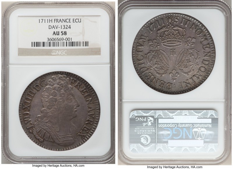 Louis XIV Ecu 1711-H AU58 NGC, La Rochelle mint, KM386.7, Dav-1324. 

HID09801...