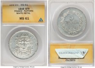 Republic white Metal Essai 5 Francs 1848 MS61 ANACS, Maz-1280B. By E. Farochon. 

HID09801242017

© 2020 Heritage Auctions | All Rights Reserve