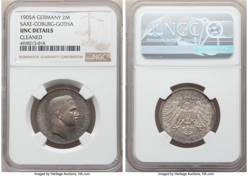 Saxe-Coburg-Gotha. Karl Eduard 2 Mark 1905-A UNC Details (Cleaned) NGC, Berlin m...