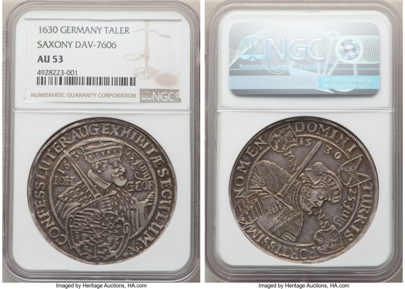 Saxony. Johann Georg I Taler 1630 AU53 NGC, Dresden mint, KM413, Dav-7606. Comme...