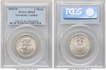 Third Reich Pair of Certified Assorted 2 Marks MS64 PCGS, 1) 2 Mark 1933-D - Munich mint, KM79. Issued for the 450th anniversary of the Birth of Marti...